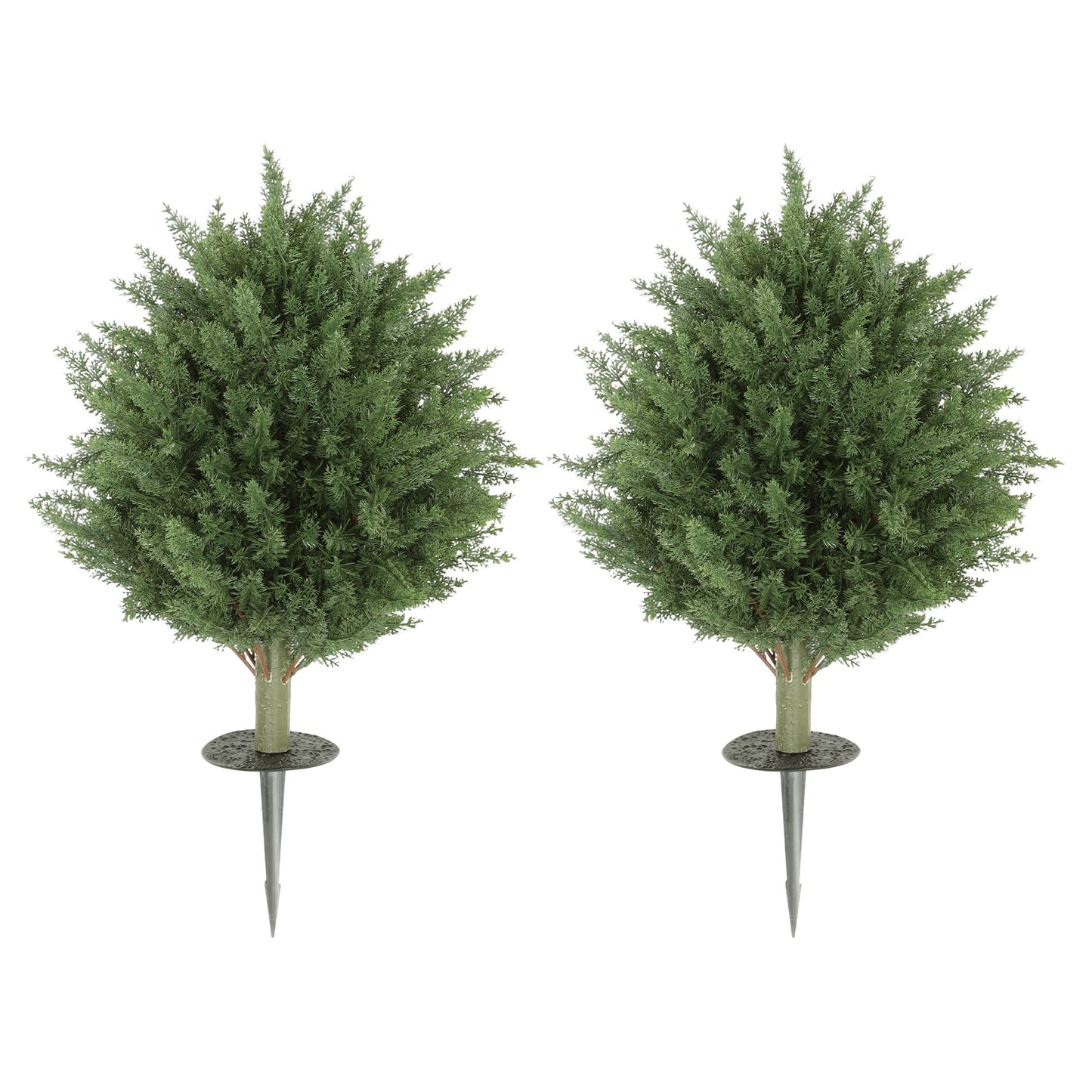 24" Artificial Cypress Trees with Ground Stake, Set of 2 Artificial Plants for Indoor & Outdoor, UV Resistant, Green