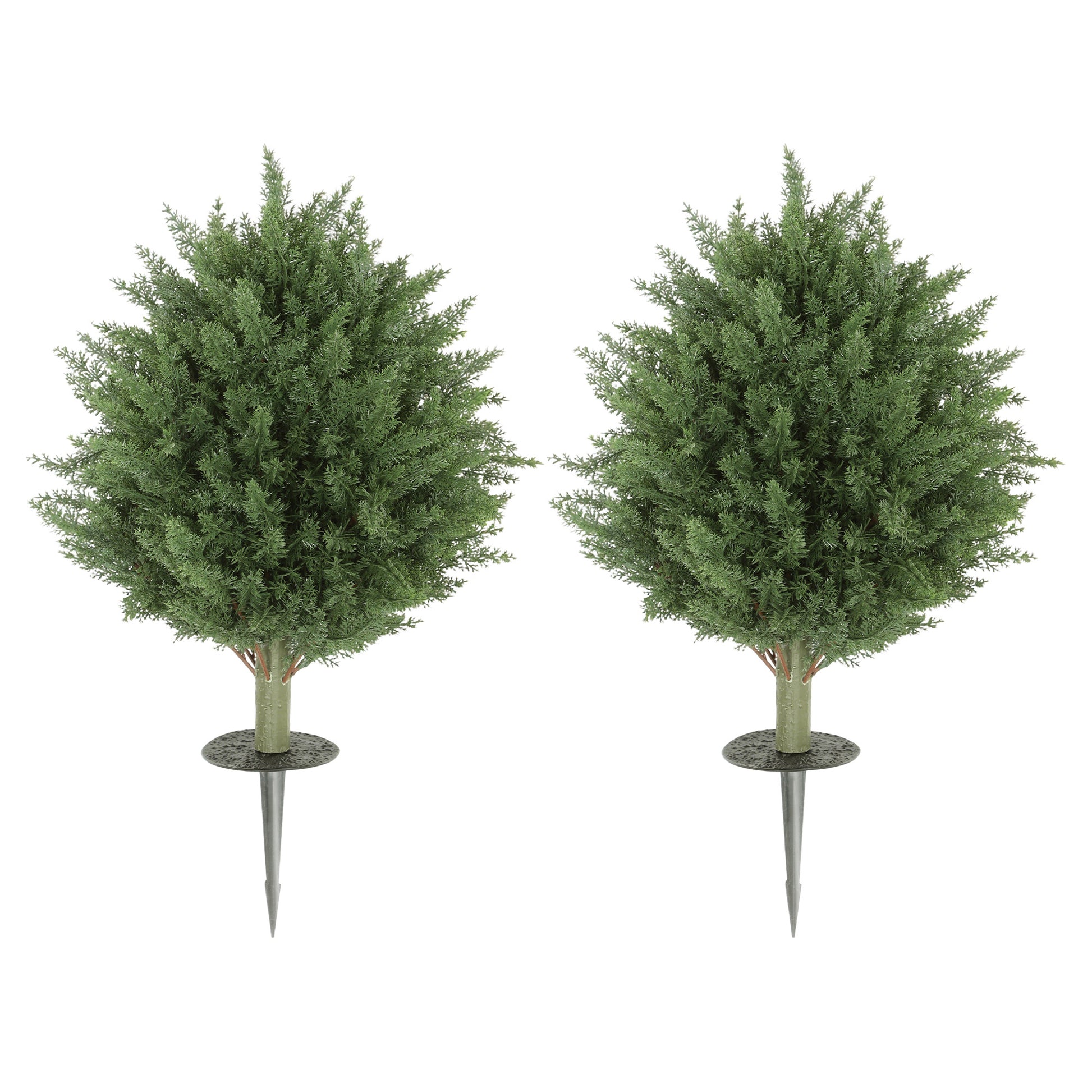 24" Artificial Cypress Trees with Ground Stake, Set of 2 Artificial Plants for Indoor & Outdoor, UV Resistant, Green