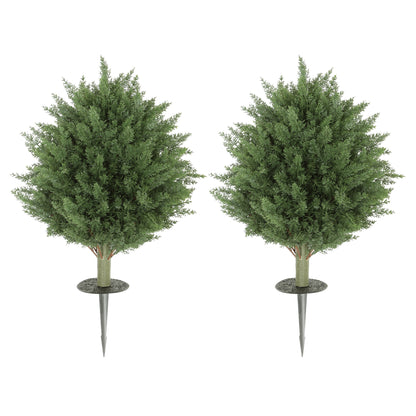 24" Artificial Cypress Trees with Ground Stake, Set of 2 Artificial Plants for Indoor & Outdoor, UV Resistant, Green