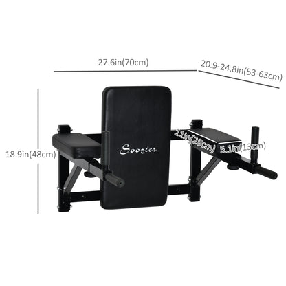 Soozier Wall Mounted Dip Station Multi-Function Power Tower Set Home Gym Pull Up Bar Chin Up Exercise Bar Knee Raise Triceps Leg Dipping Raise Rack Black