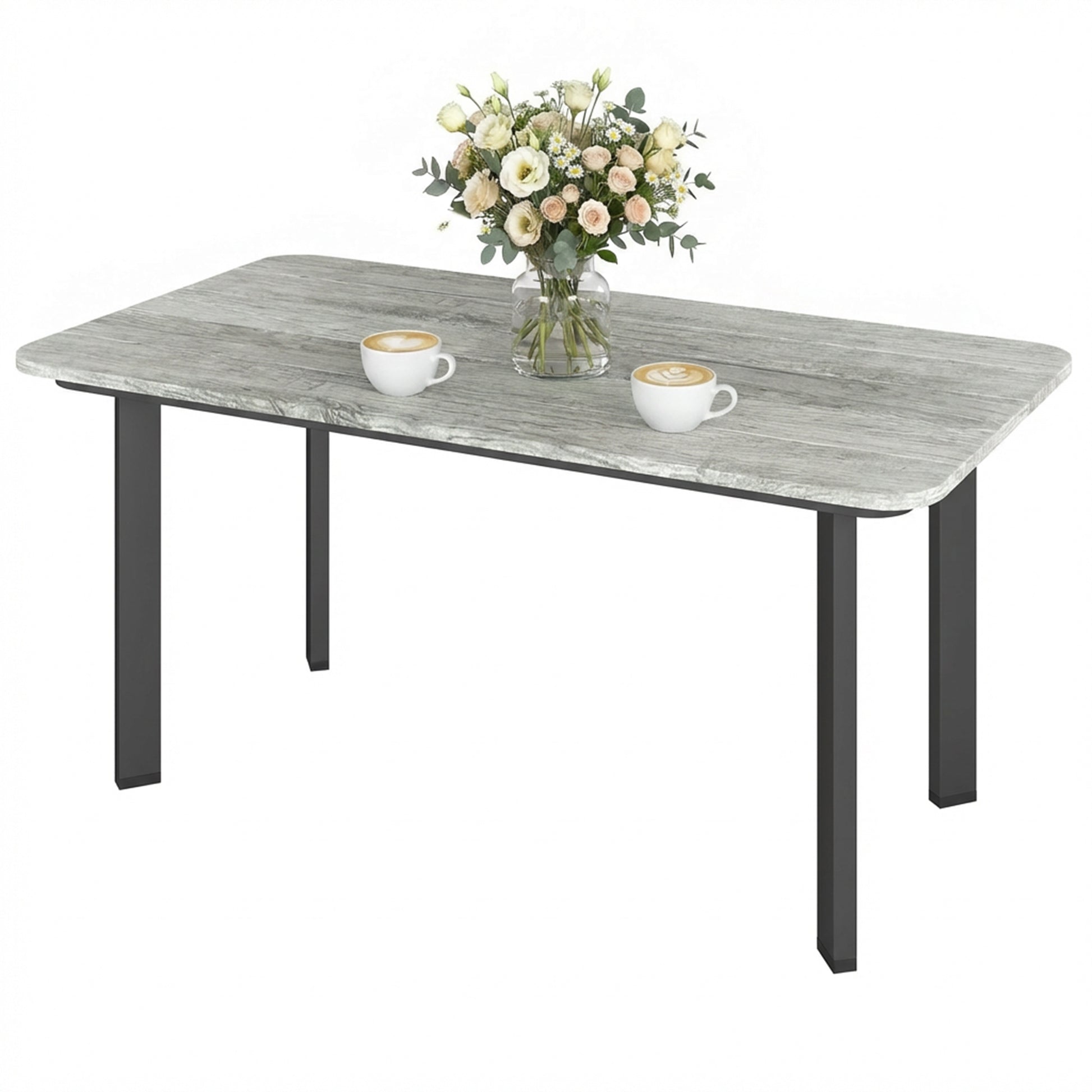 Outdoor Garden Coffee Table, Patio Table with Slatted Wood Plastic Composite Top and Steel Frame, Grey