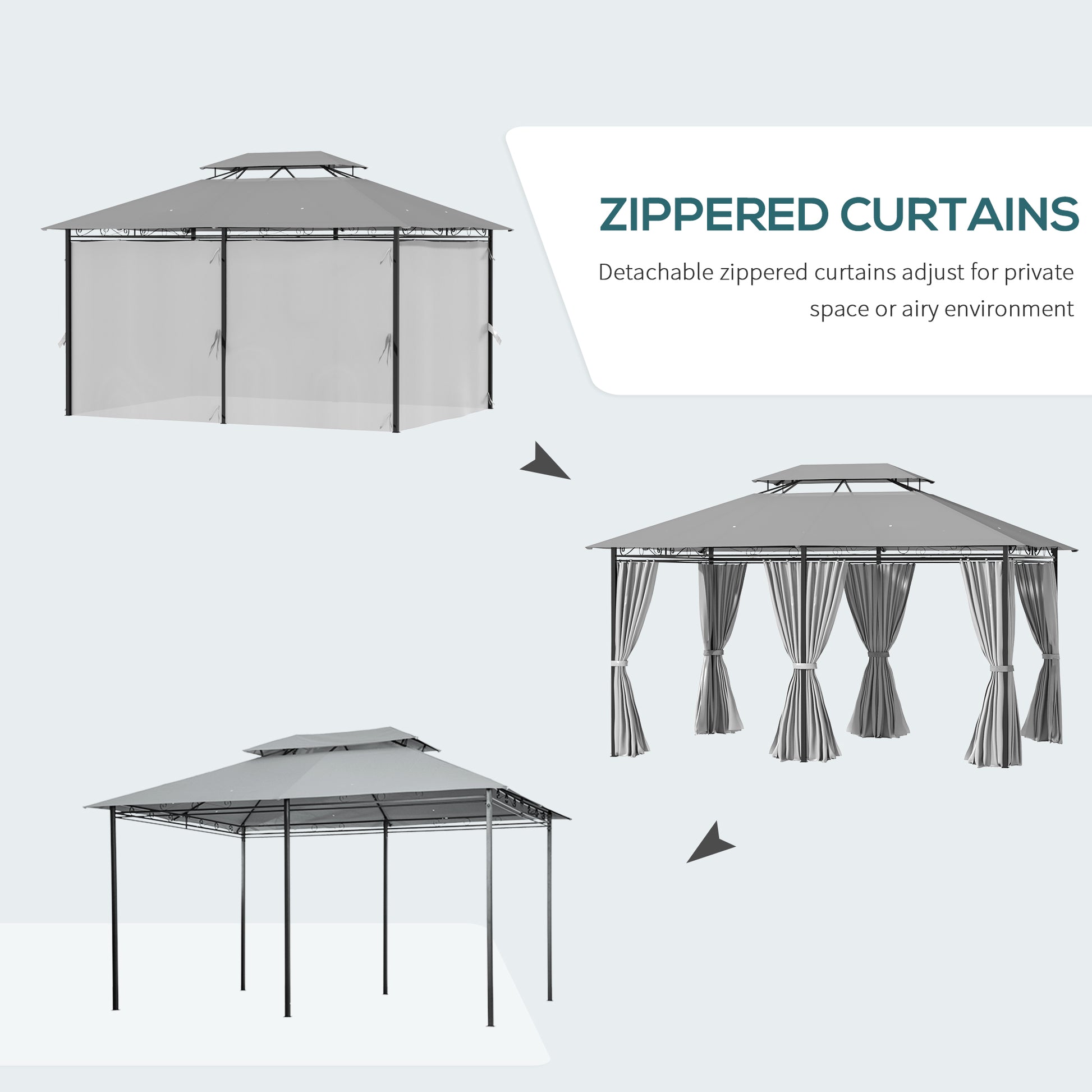 10' x 13' Patio Gazebo, 2-Tiers Outdoor Canopy Sunshade Shelter with Curtains, Dark Grey
