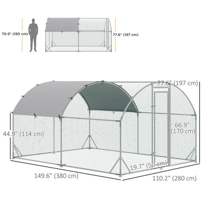 Galvanized Large Metal Chicken Coop Cage Walk-in Enclosure Poultry Hen Run House Playpen Rabbit Hutch with Cover for Outdoor Backyard 9.2' x 12.5' x 6.5' Silver