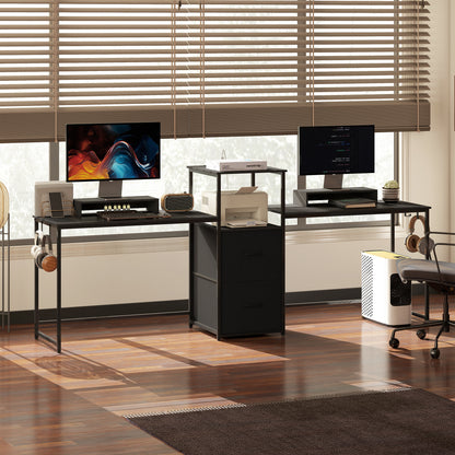 96 Inch Gaming Desk, Dual Computer Desk for 2 Person with Power Outlets and Monitor Stands, Black