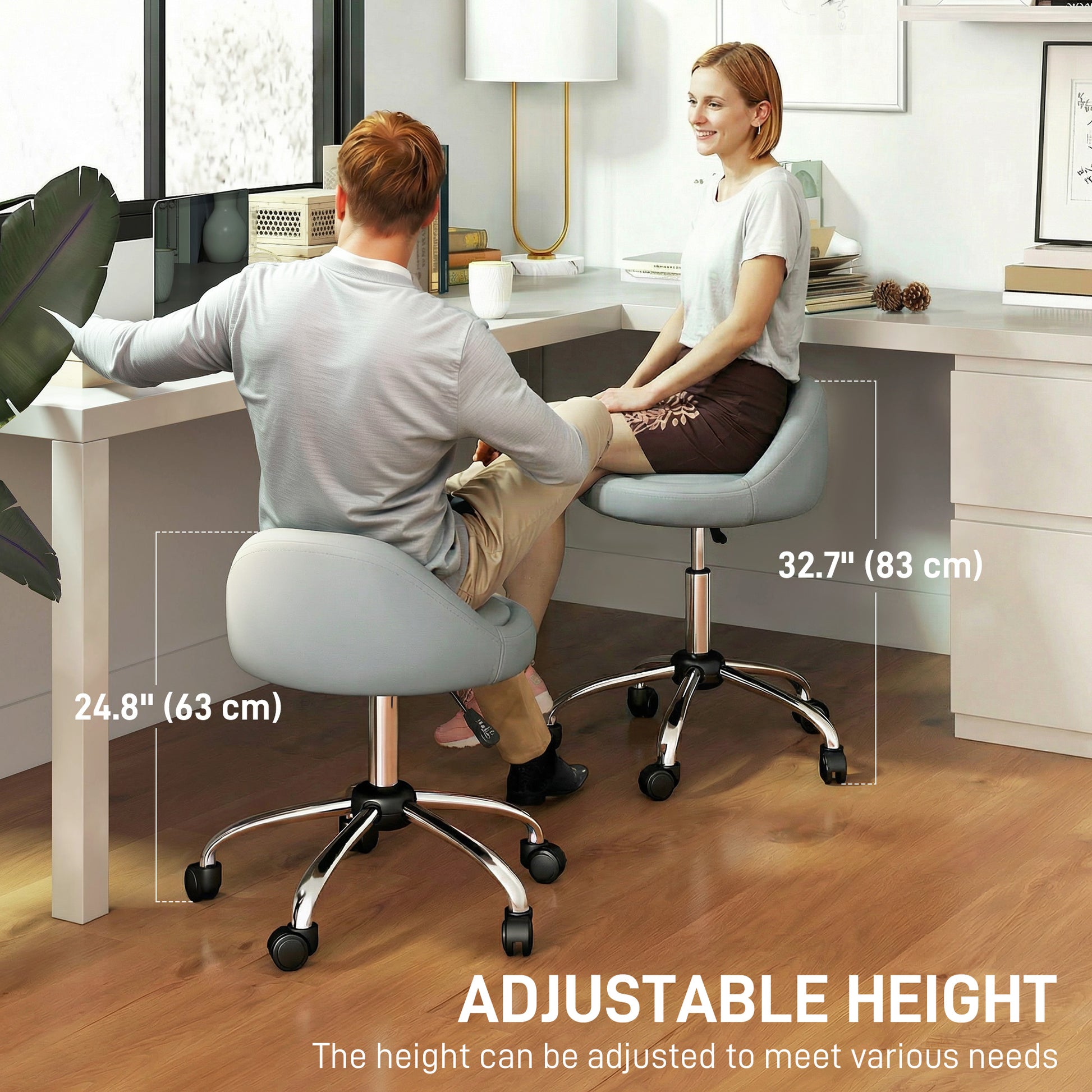 Salon Stool, Adjustable Rolling Stool, Grey