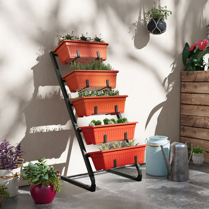 5-Tier Vertical Raised Garden Planter with 5 Container Boxes, Outdoor Plant Stand for Vegetable Flowers, Red