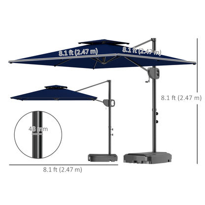 Square Cantilever Patio Umbrella, Double Top Patio Hanging Offset Umbrella with Crank & Tilt, 8' x 9', Dark Blue