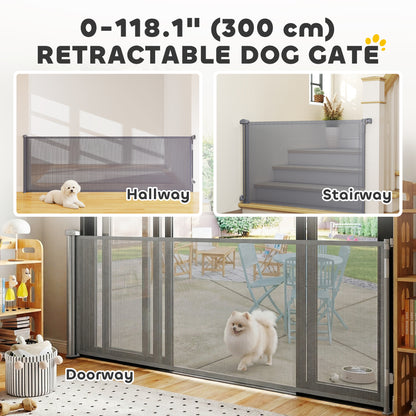 Retractable Dog Gate, 41" Tall, Extends to 122" Wide, Mesh Pet Gate with Single Hand Operation, for Stairs, Doorways