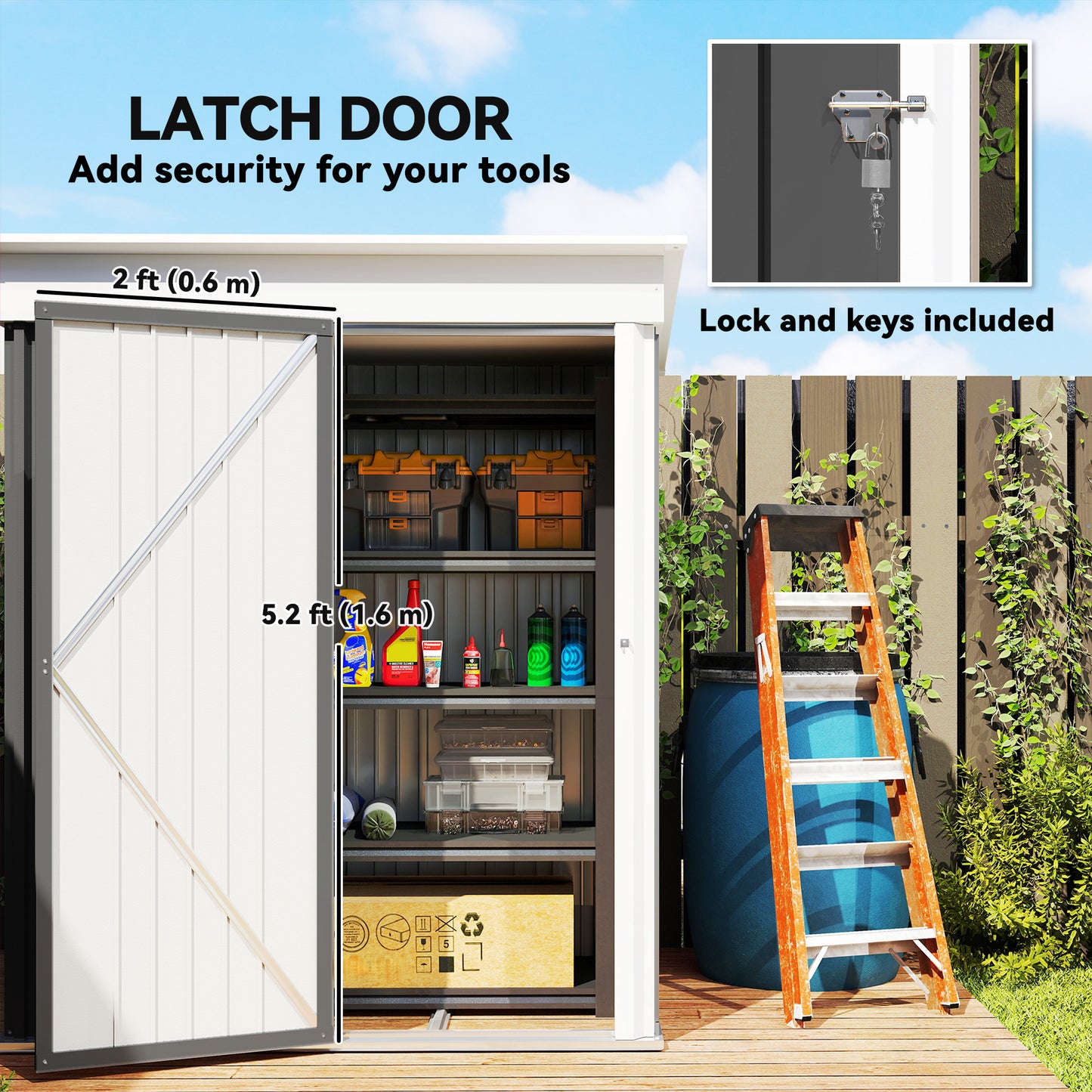 Outdoor Storage Shed, Steel Lean-to Shed with Adjustable Shelf, Lock, Gloves, 5'x3'x6', Dark Grey