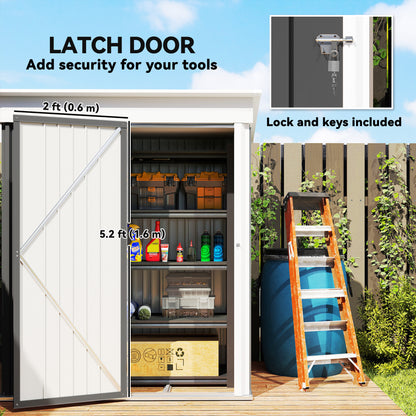 Outdoor Storage Shed, Steel Lean-to Shed with Adjustable Shelf, Lock, Gloves, 5'x3'x6', Dark Grey