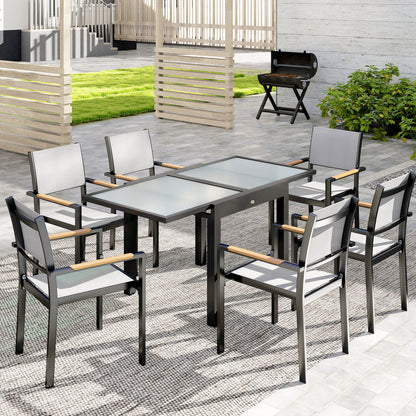 Extendable Patio Dining Table, Tempered Glass Aluminum Outdoor Table for Garden Lawn Backyard, Clear