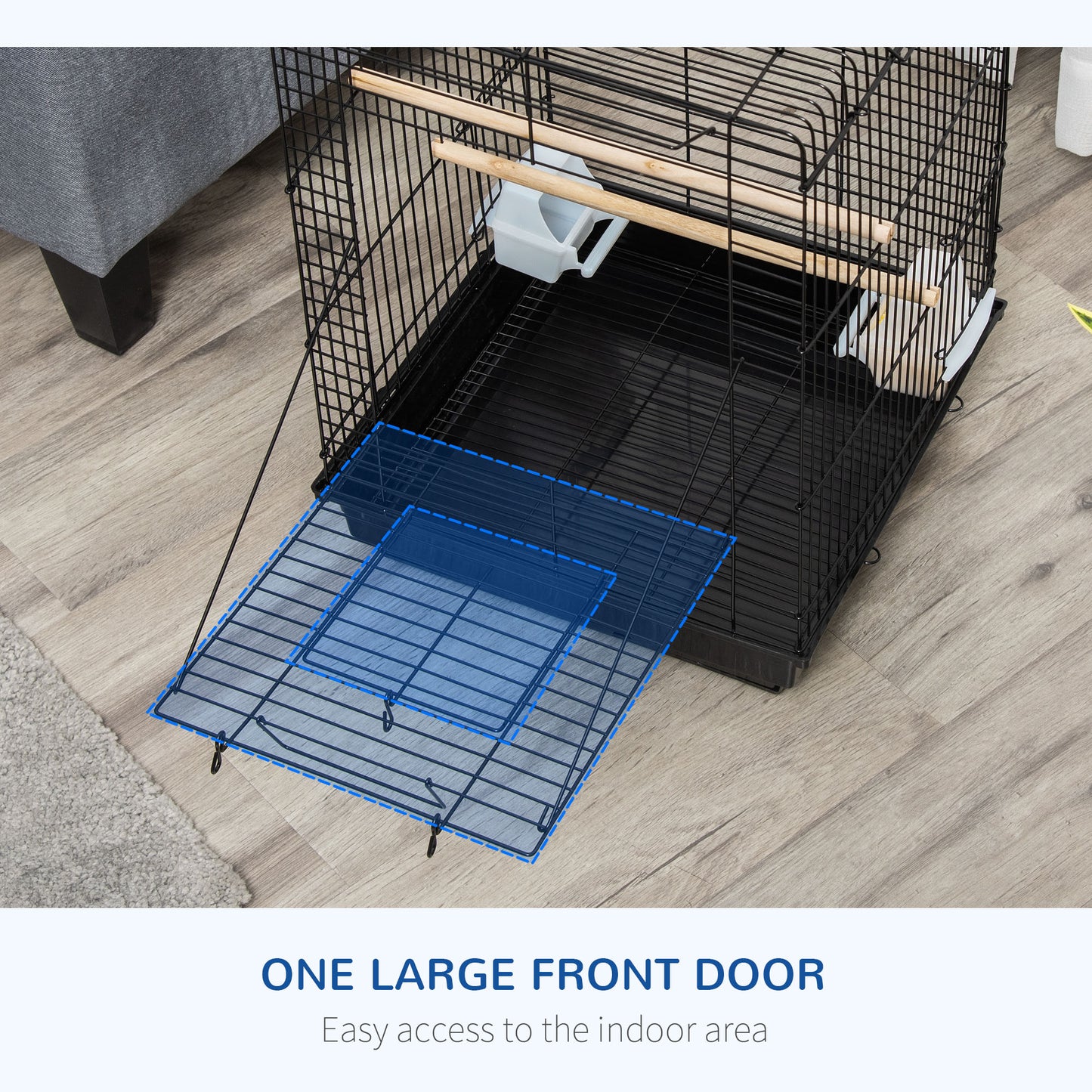 23" Bird Cage Flight Parrot House Cockatiels Playpen with Open Play Top and Feeding Bowl Perch Pet Furniture Black