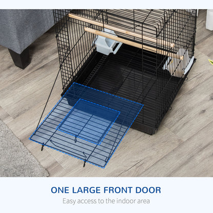 23" Bird Cage Flight Parrot House Cockatiels Playpen with Open Play Top and Feeding Bowl Perch Pet Furniture Black