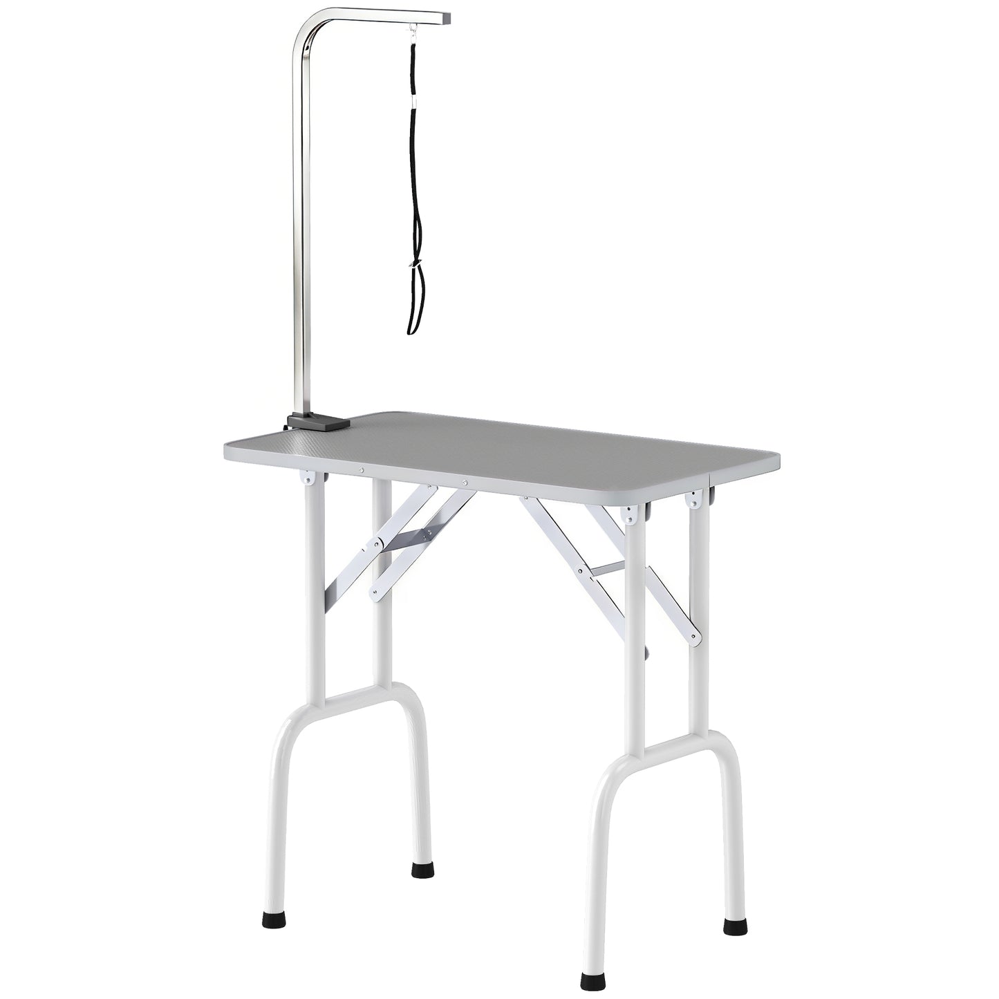 Foldable Pet Grooming Table for Dogs Cats with Adjustable Arm, Non-slip Surface, Grey
