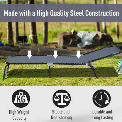 Outdoor Folding Lounge Chair, 4-Level Adjustable Chaise Lounge with Headrest, Tanning Chair Beach Bed, Reclining Lounger Cot for Camping, Hiking, Backyard, Grey