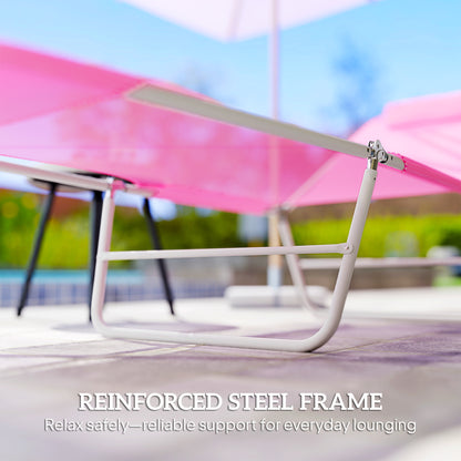 Outdoor Lounge Chair, Portable Reclining Seat, Folding Chaise Lounge, Tanning Chair Bed with Pillow, Pink
