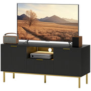 Modern TV Console for TVs up to 50 Inch, Entertainment Center with Smart RGB LED Lights and Soft Close Doors, Black