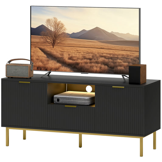 Modern TV Console for TVs up to 50 Inch, Entertainment Center with Smart RGB LED Lights and Soft Close Doors, Black