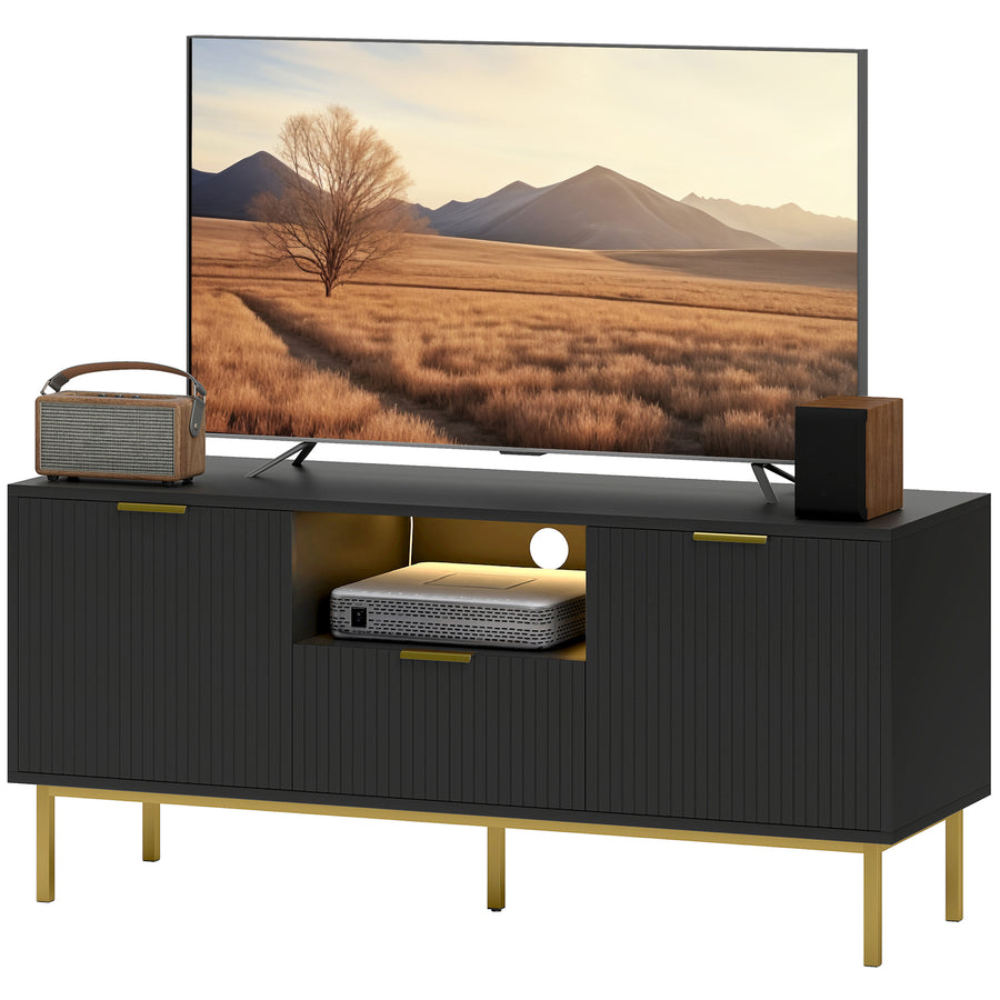 Modern TV Console for TVs up to 50 Inch, Entertainment Center with Smart RGB LED Lights and Soft Close Doors, Black