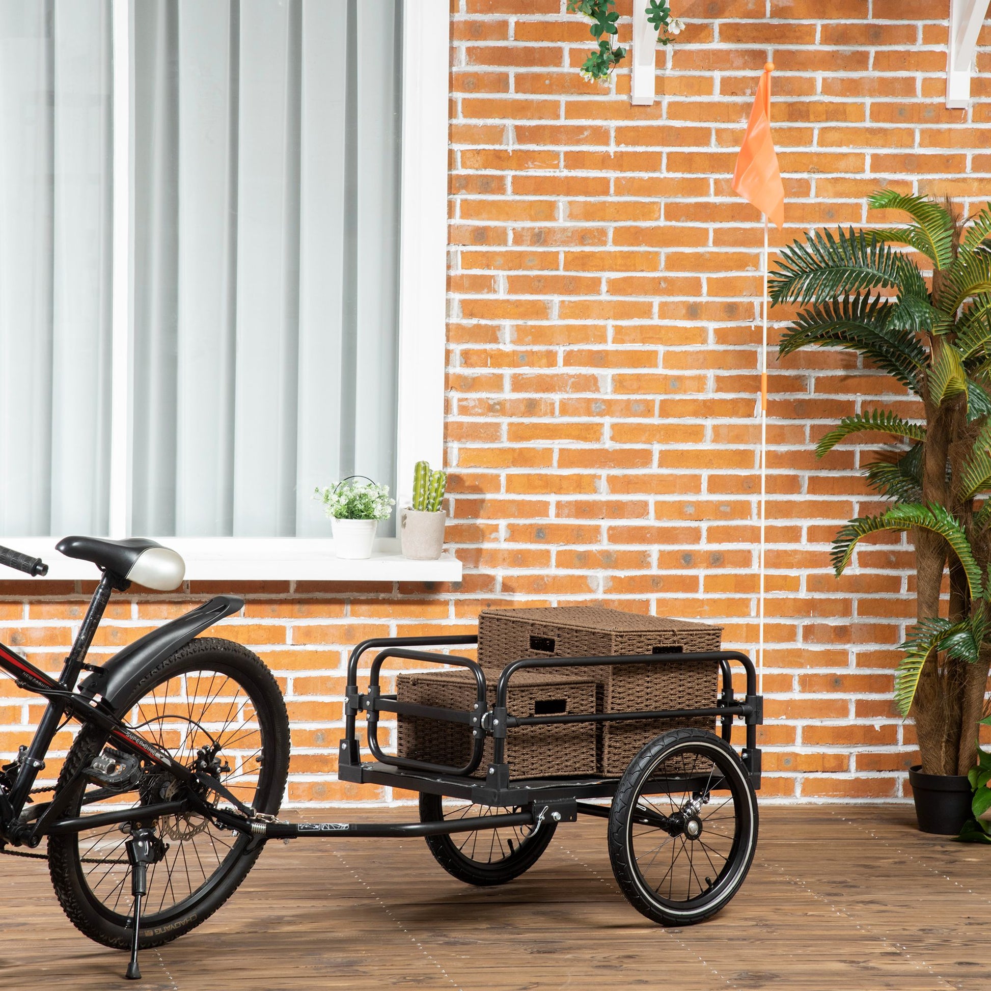 Aosom Bike Trailer, Bicycle Cargo Carrier with Suspension, Triple Safety Features, 16" Wheels, Hitch, Steel Frame, Black