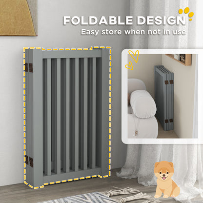 4 Panel Free Standing Wooden Pet Gate with Open Door Light Grey