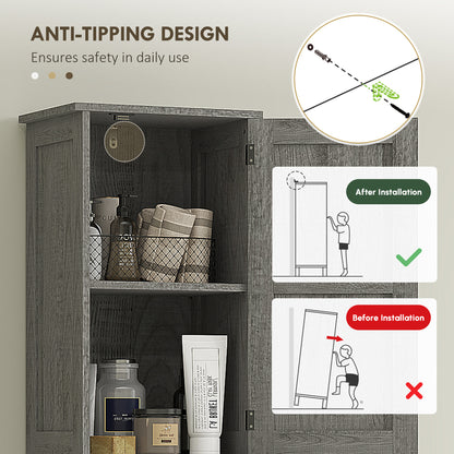 67" Tall Bathroom Cabinet, Narrow Bathroom Storage Cabinet with Drawer, Barn Doors and Adjustable Shelves, Dark Grey