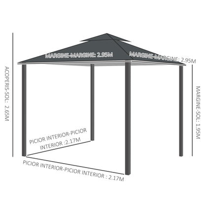 10' x 10' Patio Gazebo Outdoor, Canopy Shelter with Double-tier Roof, Pavilion Sidewalls for Garden Events, Dark Grey