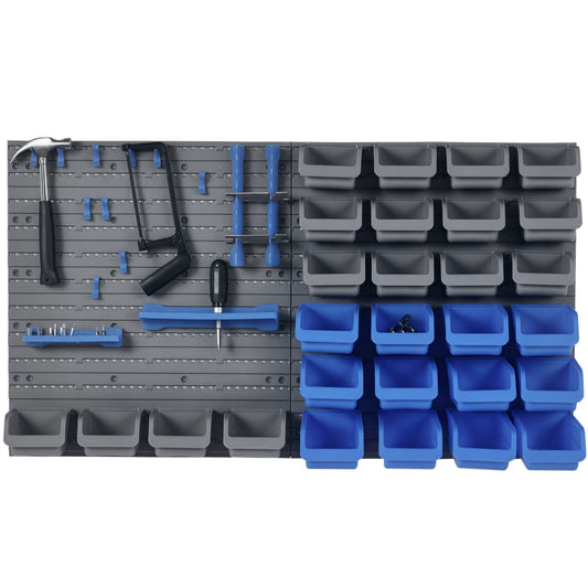44PC Wall Mounted Storage Bins Parts Rack Kit with 2 Colour Parts, Hardware Screw Tool Organizer with Storage Bins, Pegboard and Hooks, Garage Plastic Organizer, Blue