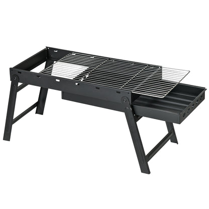 Portable Charcoal Grill with Pull-Out Charcoal Basin, Folding Tabletop Barbecue, Compact Camping BBQ, Black