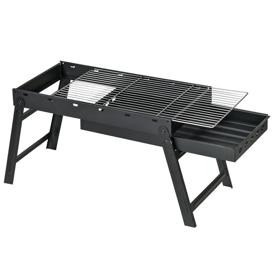 Portable Charcoal Grill with Pull-Out Charcoal Basin, Folding Tabletop Barbecue, Compact Camping BBQ, Black