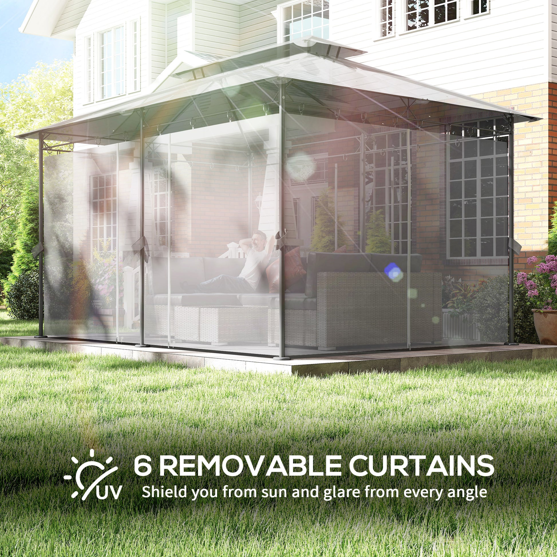 10' x 13' Double Roof Patio Gazebo, Outdoor Gazebo with Curtains, for Garden, Lawn, Backyard and Deck, Dark Grey