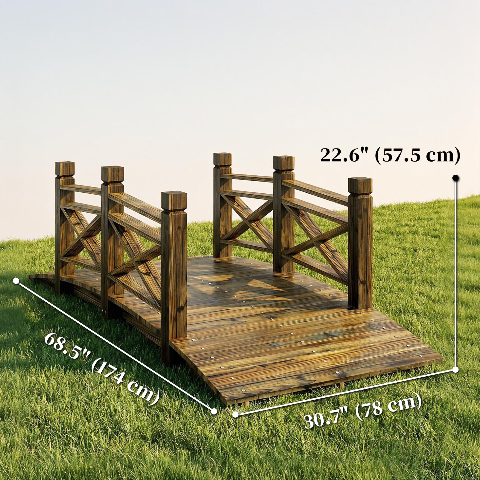 Garden Bridge Wooden Arch Footbridge with Safety Rails Carbonized