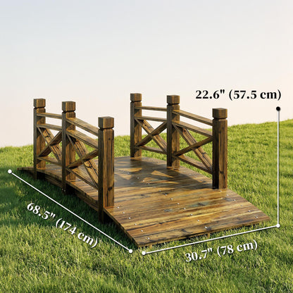 Garden Bridge Wooden Arch Footbridge with Safety Rails Carbonized