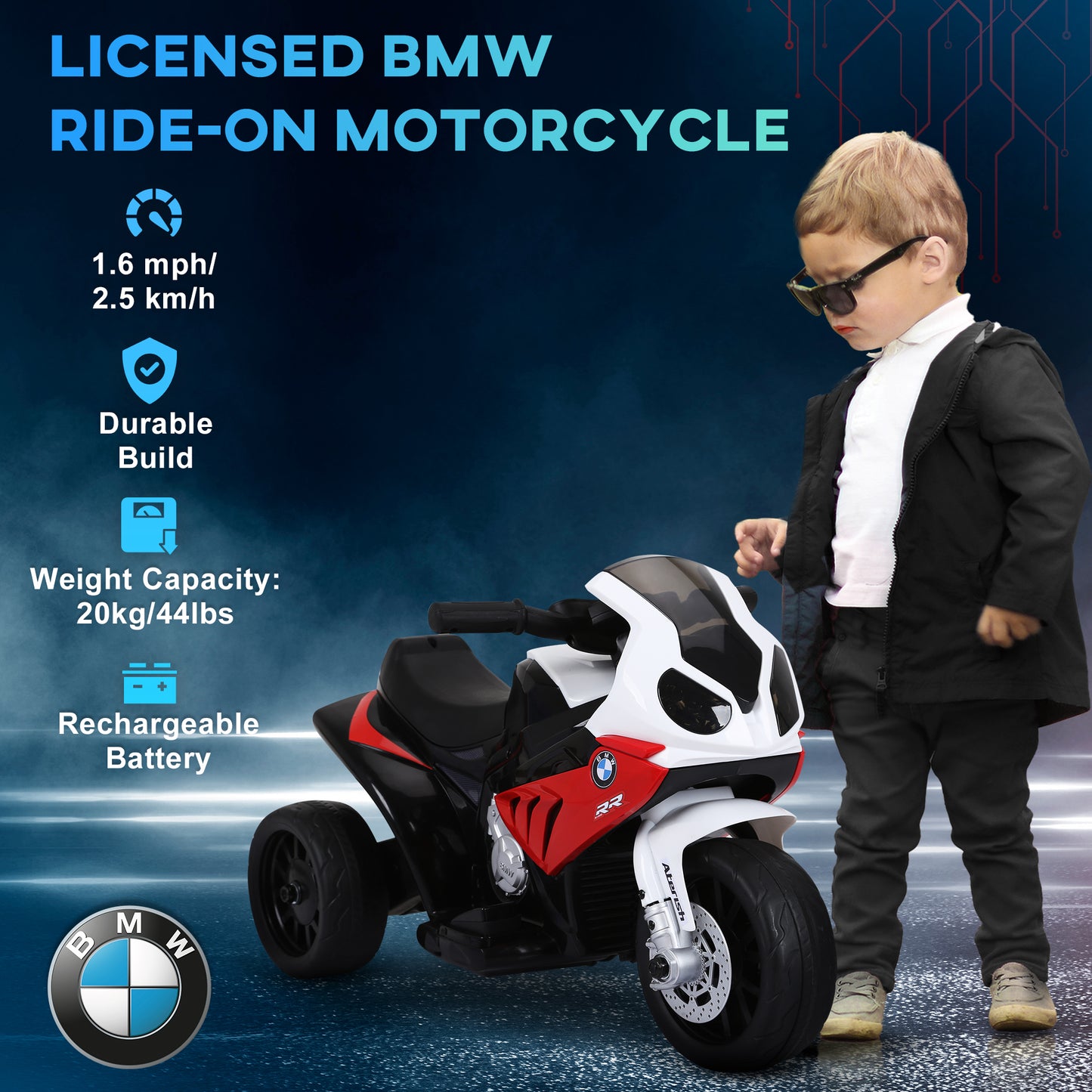 Aosom Kids Motorcycle, 6V Battery Powered Toddler Motorcycle with Headlight, Music, 3 Wheels Electric Motorcycle for Kids, Licensed BMW, Gift for Boys & Girls -Red