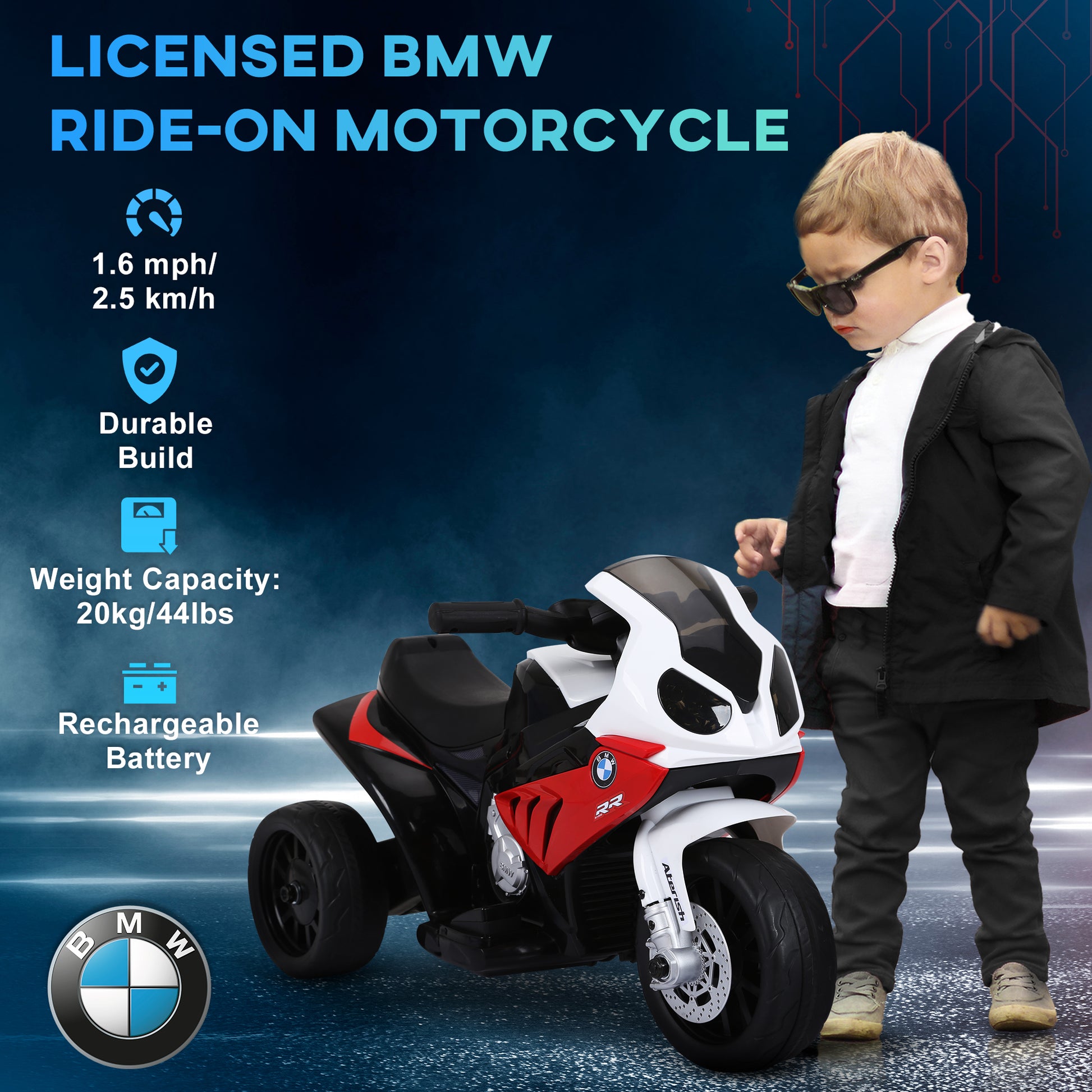 Aosom Kids Motorcycle, 6V Battery Powered Toddler Motorcycle with Headlight, Music, 3 Wheels Electric Motorcycle for Kids, Licensed BMW, Gift for Boys & Girls -Red