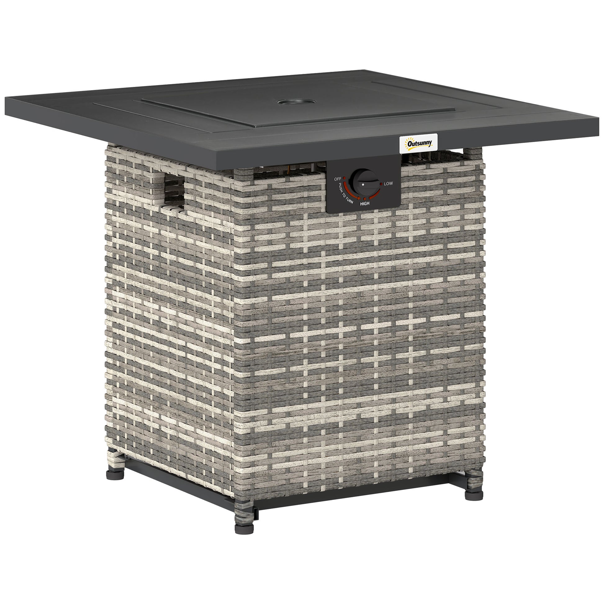 28 Inch Propane Fire Pit Table, 40,000 BTU Rattan Gas Fire Pit Table with Rain Cover, Mesh Lid, Lava Stone, Mixed Grey