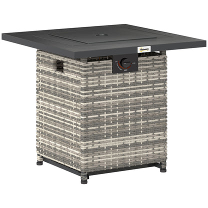 28 Inch Propane Fire Pit Table, 40,000 BTU Rattan Gas Fire Pit Table with Rain Cover, Mesh Lid, Lava Stone, Mixed Grey