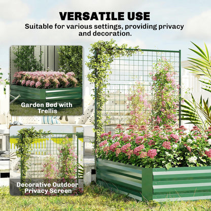 Galvanized Raised Garden Bed with Trellis for Climbing Plants, Outdoor Planter Box with Open Bottom, Green
