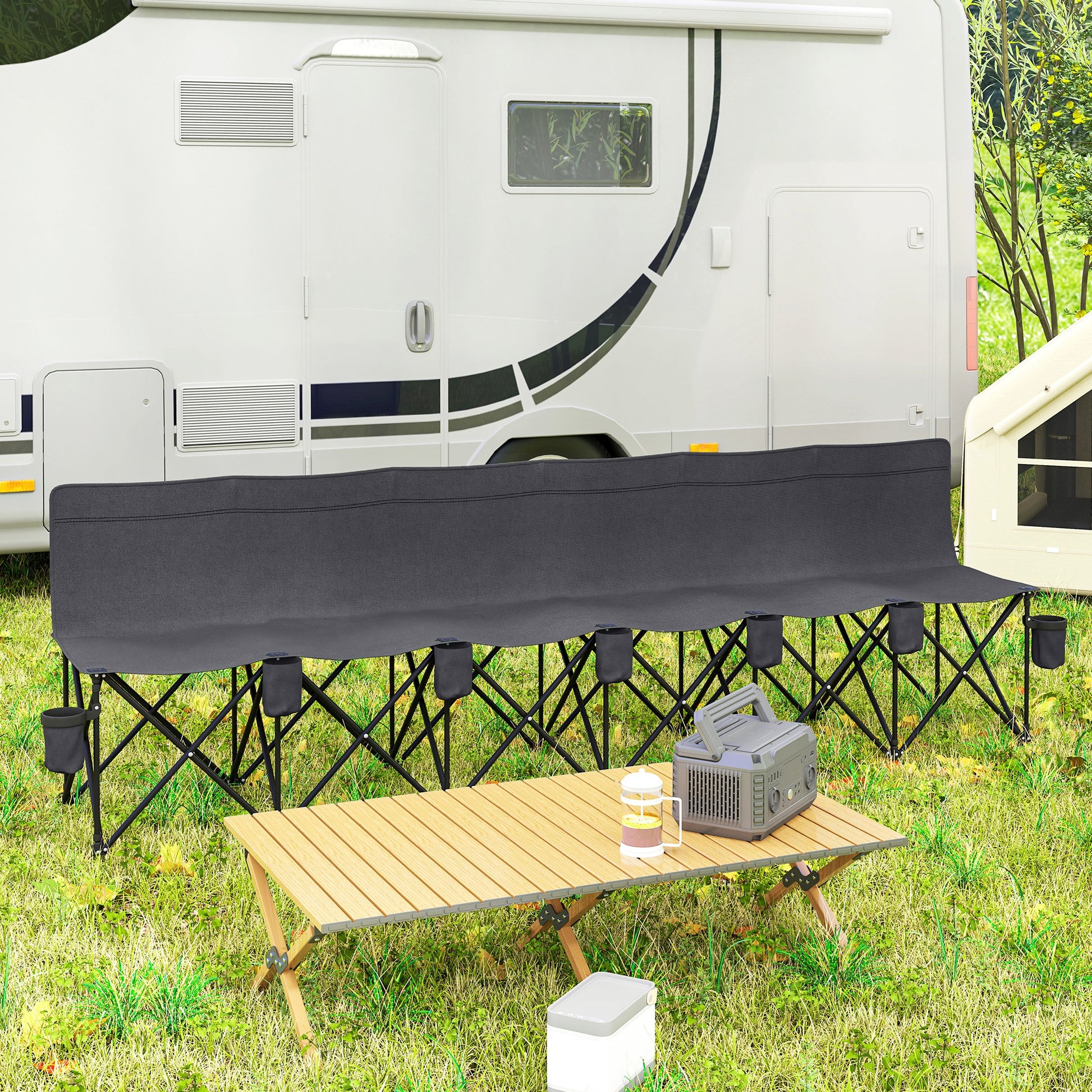 6 Seat Folding Camping Chair with Cup Holder and Carrying Case for Camping, Picnic, Sports Events, Dark Grey