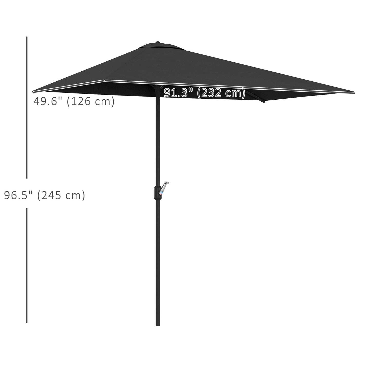 8ft Half Round Umbrella Outdoor Balcony Parasol Patio Garden Outdoor Window Sun Shade w/ 5 Ribs