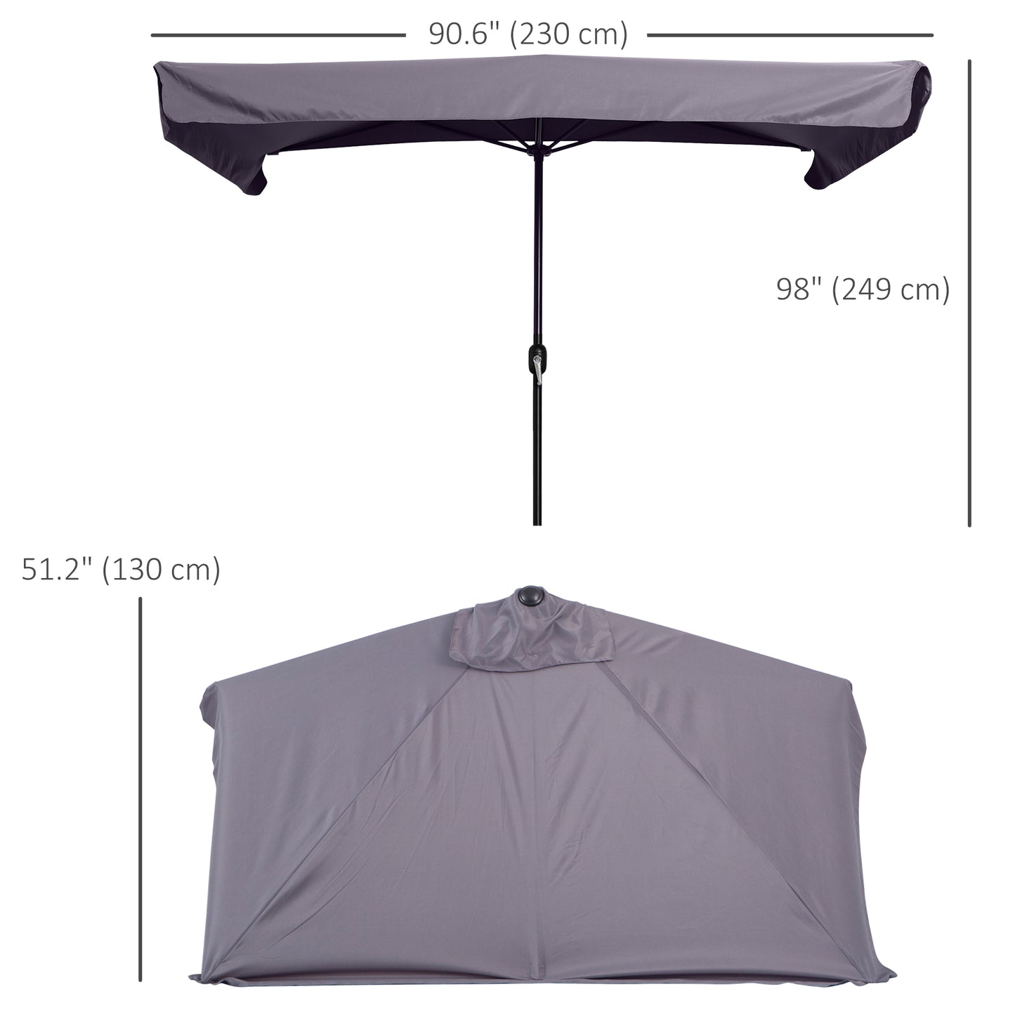 7.5ft Half Umbrella Semi Patio Parasol with Crank Handle, Top Vent for Garden, Balcony- NO BASE INCLUDED, Grey