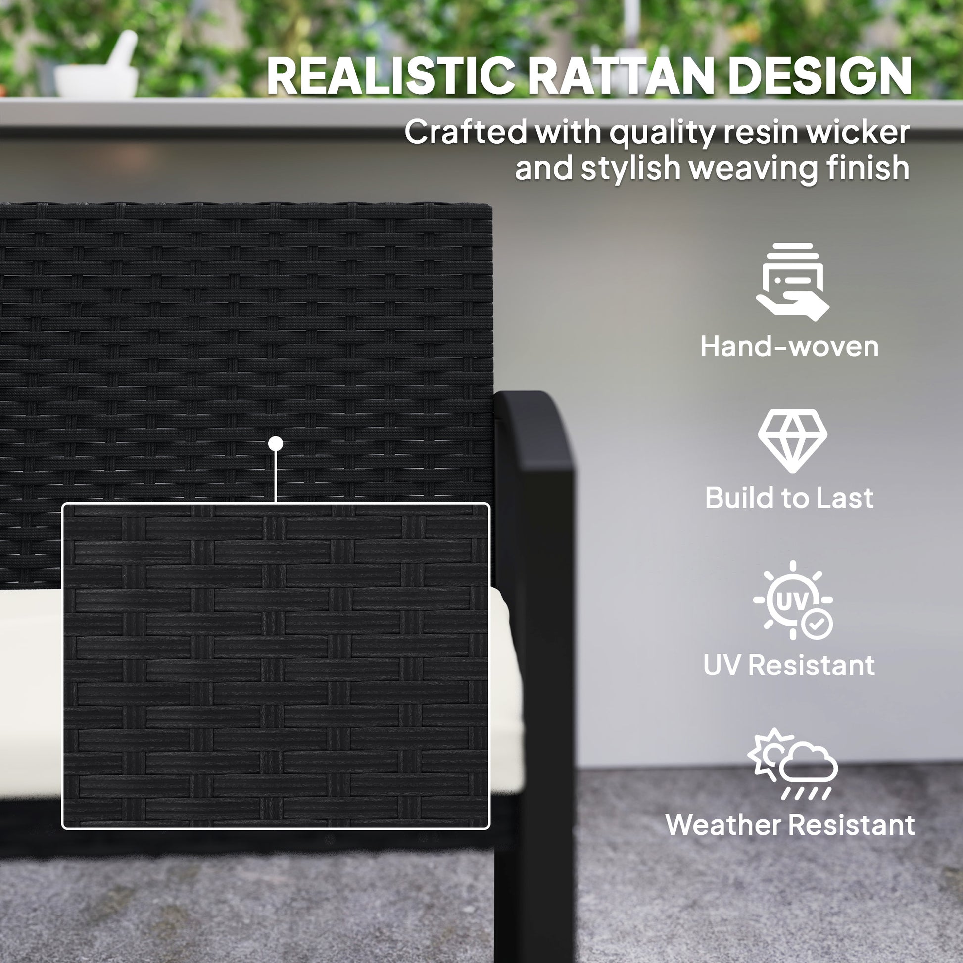 2 Seater Outdoor Bench, Rattan Garden Bench Loveseat with Cushion, Armrests, Steel Frame for Patio, Porch, Beige