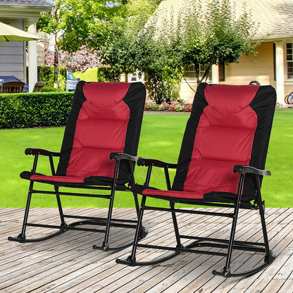Folding Rocking Chair Set of 2 Padded Rockers with Armrest, Red & Black