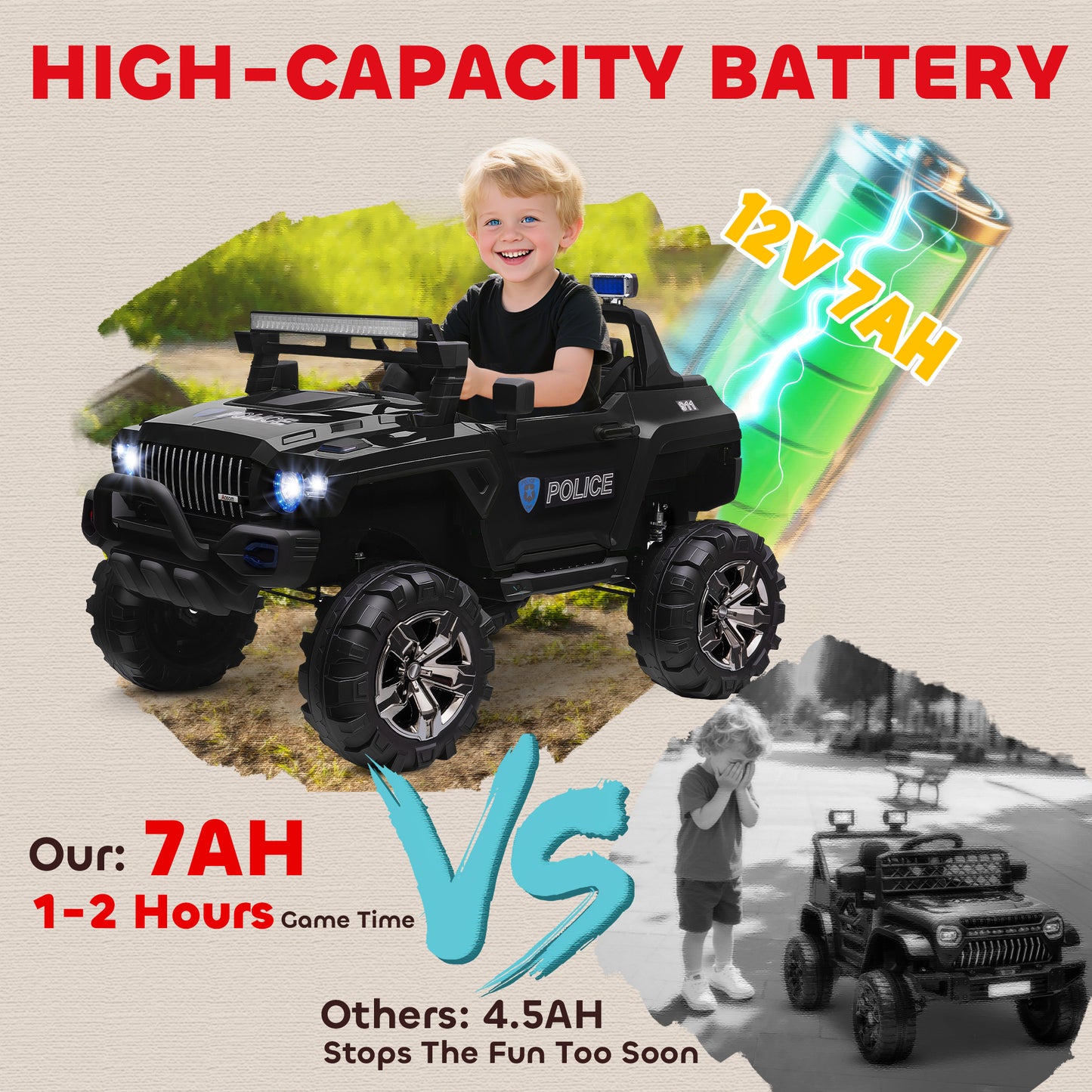 Aosom 2 Seater Ride-On Car with Parental Remote Control, LED Lights, MP3 for Kids Ages 3-8, Black