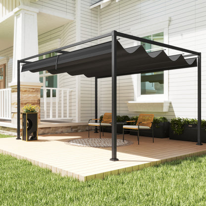 10' x7' Patio Pergola with Retractable Canopy, Outdoor Sun Shelter, Yard Shade, Black