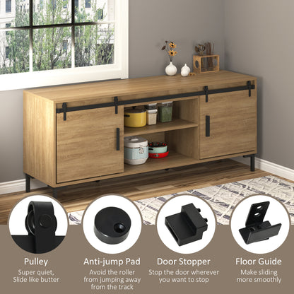 Mini Sliding Barn Door Hardware Kit for Double Doors, TV Stands, Cabinet Barn Door Hardware Kit, Fit 17.7" Wide Door Panel (J Shape), Black