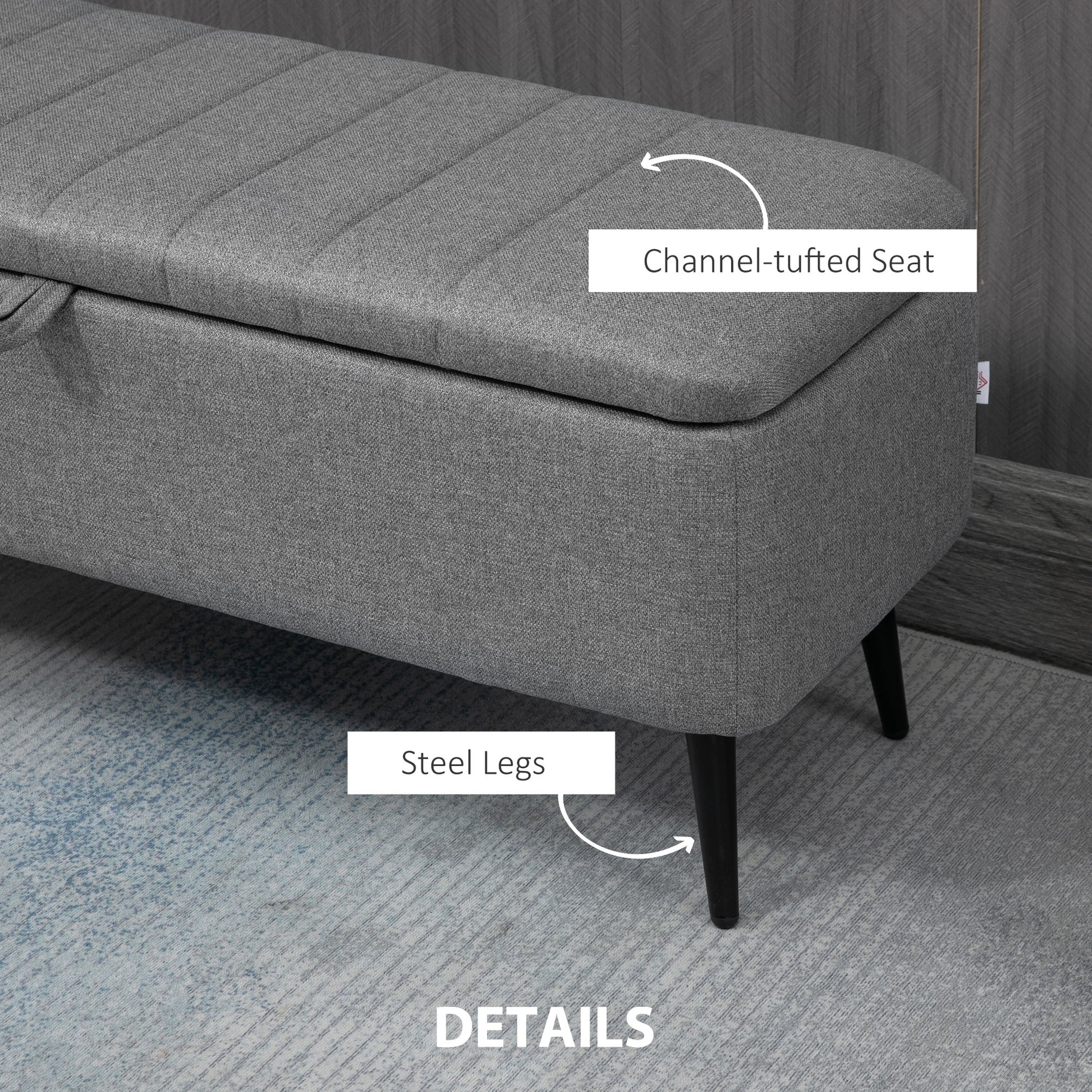 40" Ottoman with Storage, Linen Upholstered Storage Ottoman Bench with Steel Legs for Living Room, Bedroom Grey