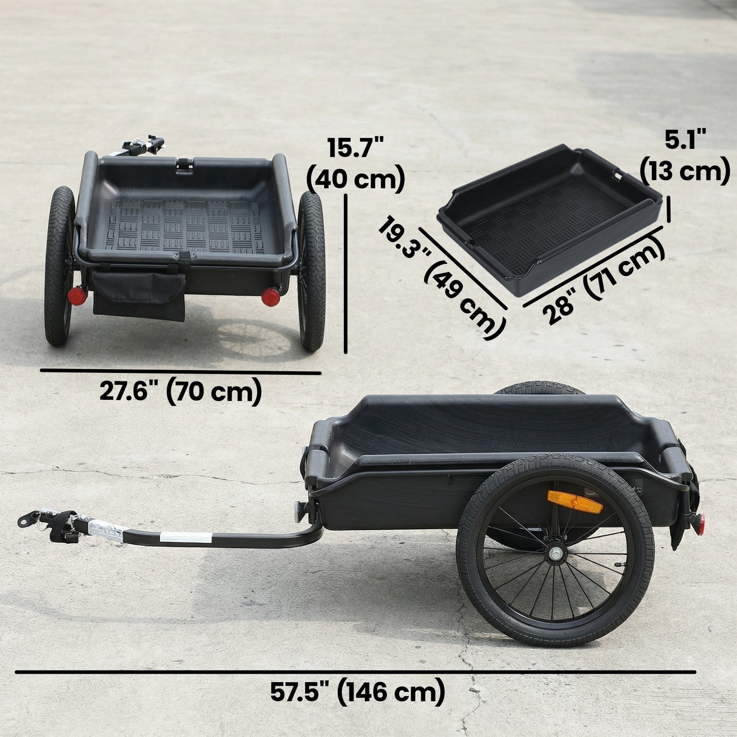 Soozier Bike Trailer, Bike Cargo Trailer with Quick Release 16" Wheels, Cargo Net, Safe Reflectors and Red Flag