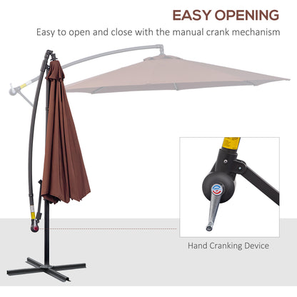 10' Deluxe Patio Umbrella, Outdoor Market Parasol, Banana Hanging Offset Sunshade with Crank, Cross Base, Coffee