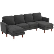 Sectional Sofa, Corduroy U Shaped Couch with Double Chaise and Spring Cushions, 2200lb Capacity, Dark Grey